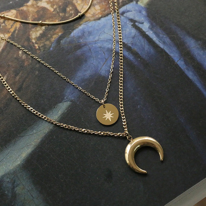 Star Moon Triple Chain Gold Layering Necklaces Bracelets Crushes.