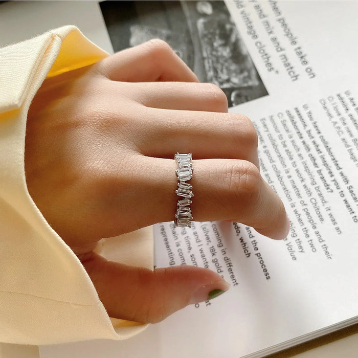 Sterling Silver S925 Zirconia Crystal Art Irregular Adjustable Ring Gift for Her - Pantsnsox
