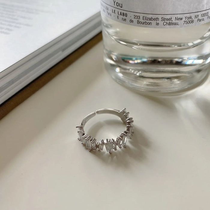 Sterling Silver S925 Zirconia Crystal Art Irregular Adjustable Ring Gift for Her - Pantsnsox