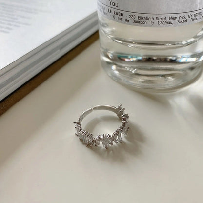 Sterling Silver S925 Zirconia Crystal Art Irregular Adjustable Ring Gift for Her - Pantsnsox
