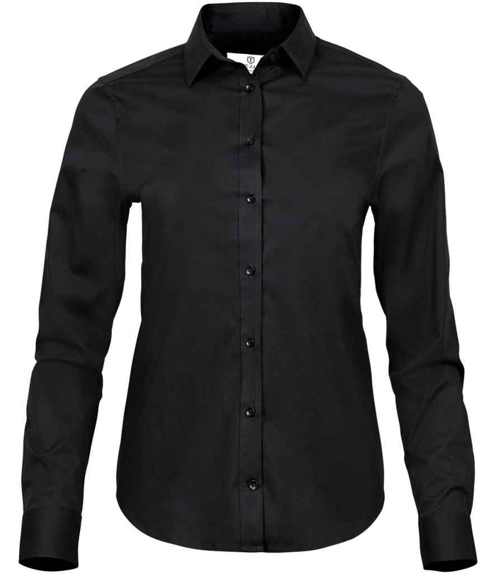 Tee Jays Ladies Stretch Poplin long sleeve shirt tailored fit button-down adjustable cuffs cotton elastane