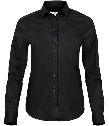 Tee Jays Ladies Stretch Poplin long sleeve shirt tailored fit button-down adjustable cuffs cotton elastane