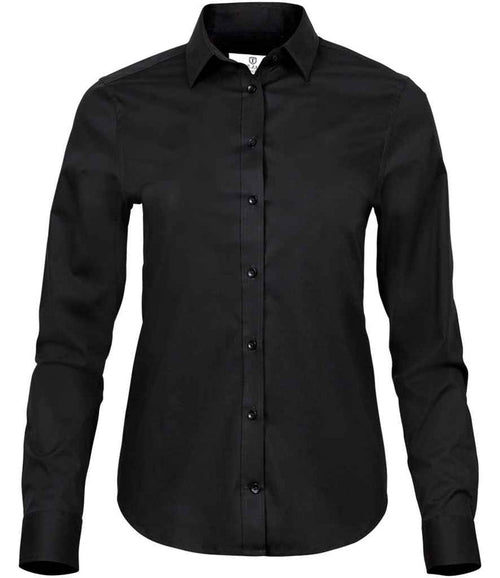 Tee Jays Ladies Stretch Poplin long sleeve shirt tailored fit button-down adjustable cuffs cotton elastane