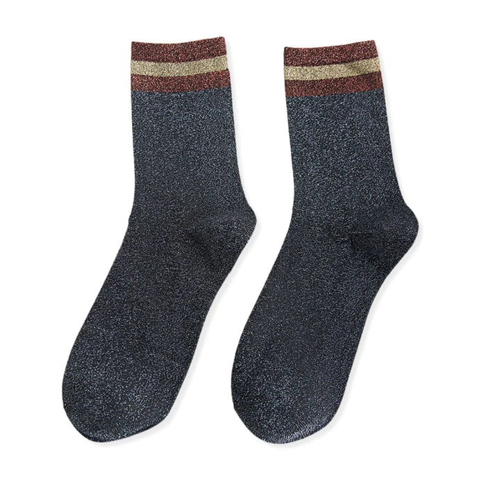 Striped Glitter Shining Socks - Pantsnsox