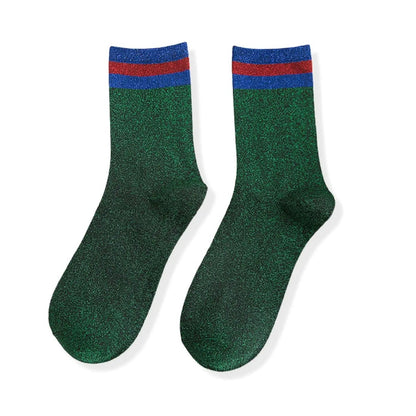 Striped Glitter Shining Socks - Pantsnsox