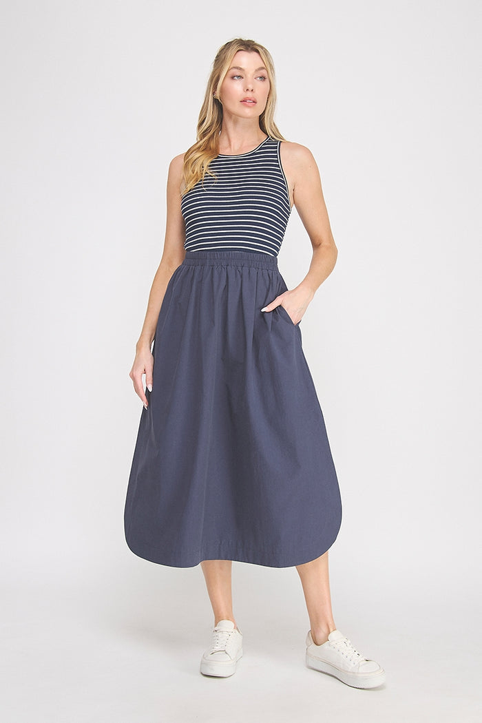 Striped Knit Tank Midi Dress - Blue