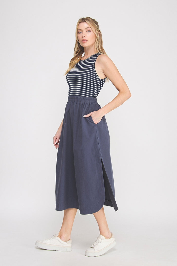 Striped Knit Tank Midi Dress - Blue