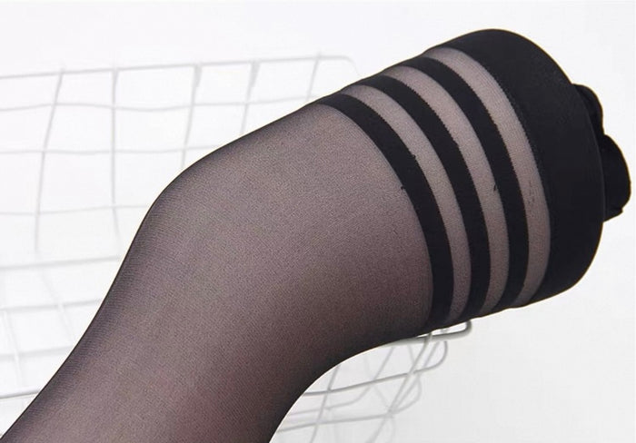 Striped Thigh High Over Knee Stockings – Black JK Style Sheer Tights