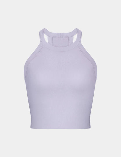 | View of Studio Ribbed Bra Top shown front-facing against a light gray background | Purple Heather