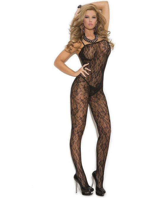 Stunning Rose Lace Bodystocking with open crotch in Black, Red, also in plus size Elegant Moments