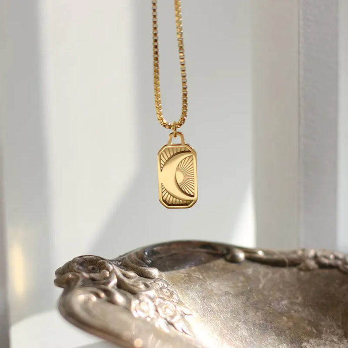 Sun Moon Yellow Gold Plated Rectangular Necklace Crushes.