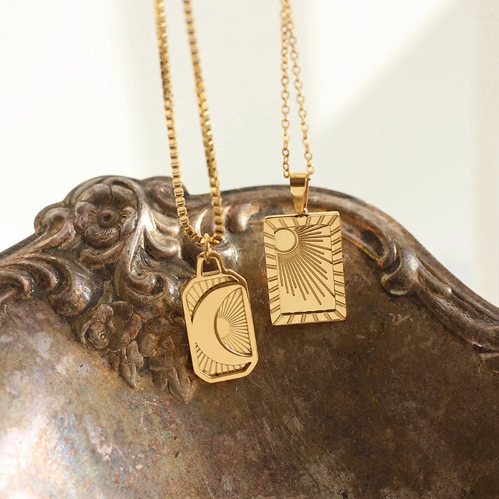 Sun Moon Yellow Gold Plated Rectangular Necklace Crushes.