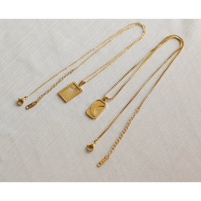 Sun Moon Yellow Gold Plated Rectangular Necklace Crushes.