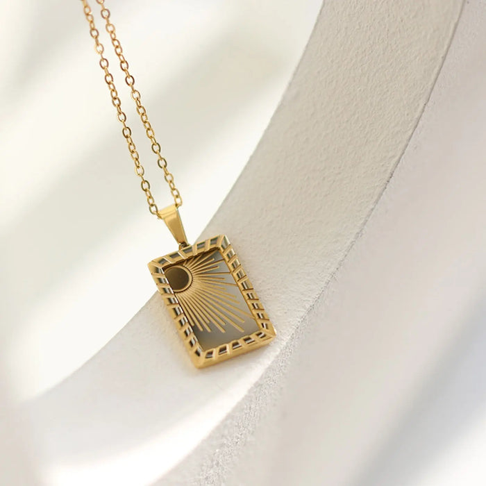 Sun Moon Yellow Gold Plated Rectangular Necklace Crushes.