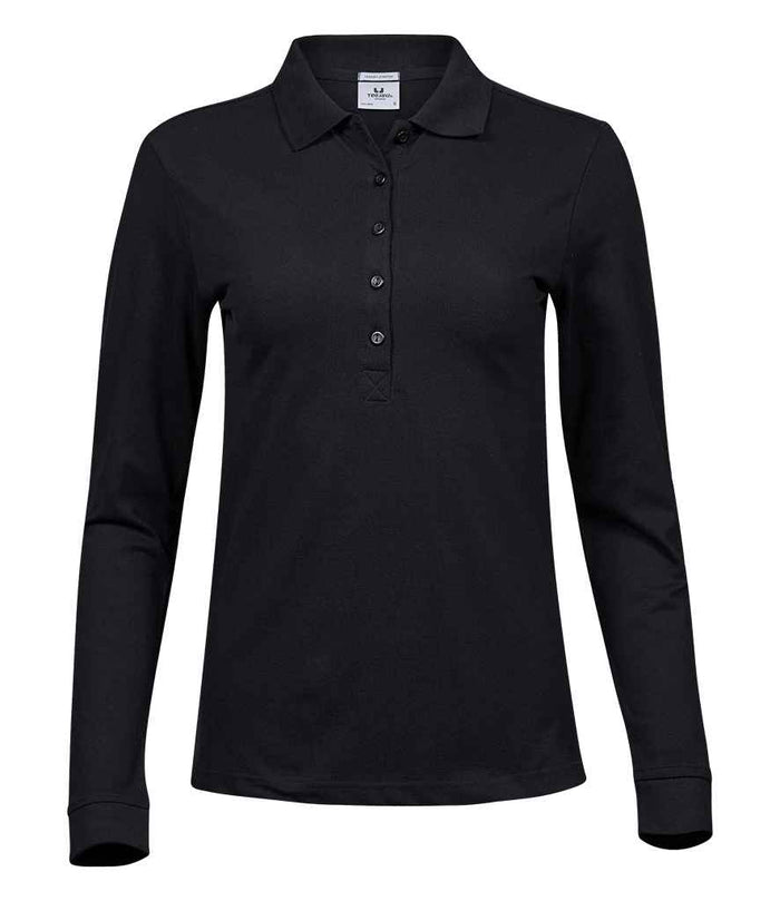 Tee Jays Ladies Luxury Stretch Long Sleeve Polo Shirt | Black - Eg Clothing UK