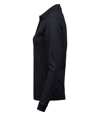 Tee Jays Ladies Luxury Stretch Long Sleeve Polo Shirt | Black - Eg Clothing UK