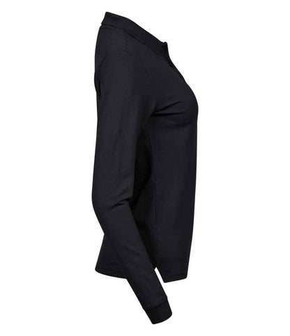 Tee Jays Ladies Luxury Stretch Long Sleeve Polo Shirt | Black - Eg Clothing UK