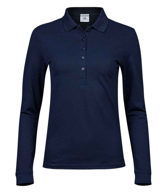 Tee Jays Ladies Luxury Stretch Long Sleeve Polo Shirt | Navy - Eg Clothing UK