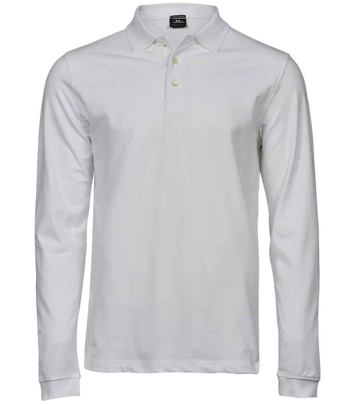 Tee Jays Luxury Stretch Long Sleeve Polo Shirt | White - Eg Clothing UK