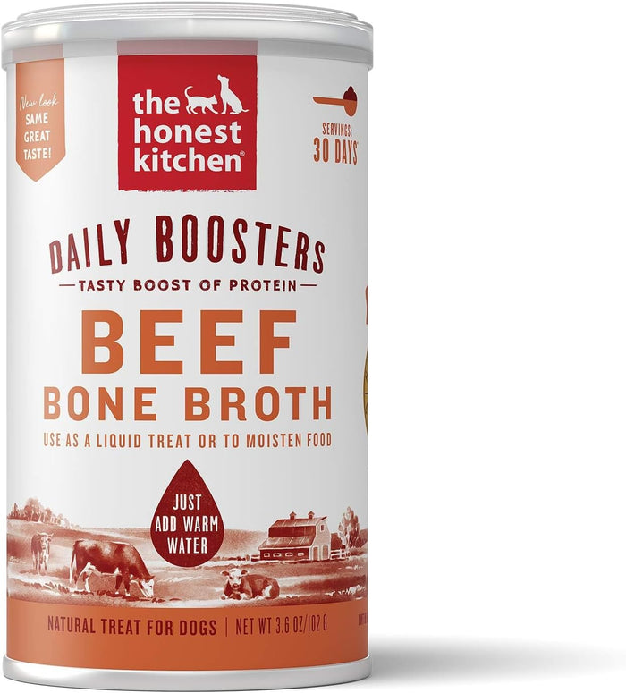 The Honest Kitchen Human Grade Daily Boosts Instant Beef Bone Broth with Turmeric for Dogs 3.6 Ounces - Dog.Dog.Cat.