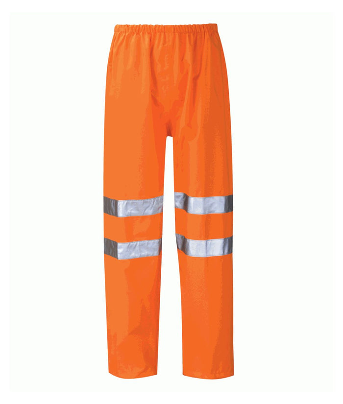 Thor Waterproof Hi Vis Over Trousers high visibility yellow 300D breathable waterproof fabric sewn reflective tape elastic waistband side zip hem