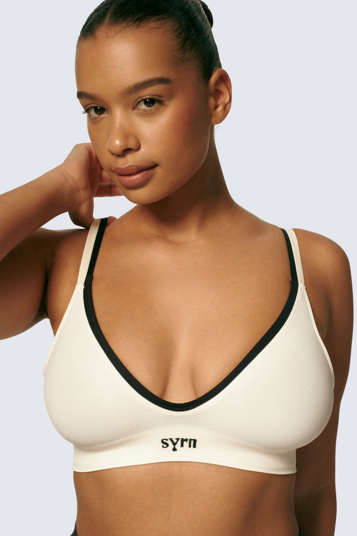 Shimma layers two Tit For Tat Triangle Bralettes on top of one another