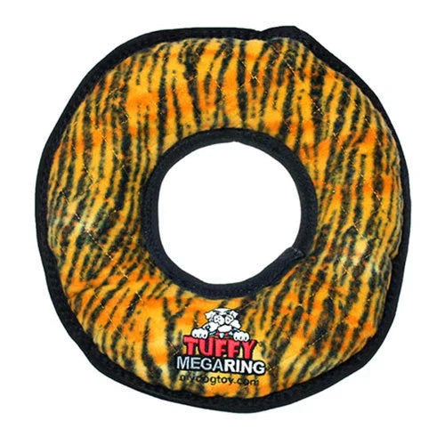 Tuffy Mega Ring - Tiger Print - Extra Large Durable Tug Toy - Dog.Dog.Cat.