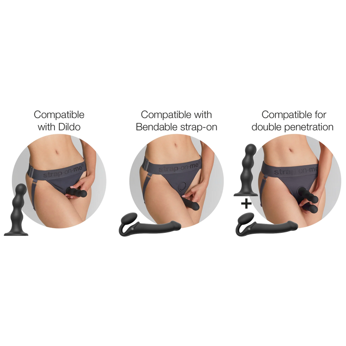 Unique Double Dildo Harness Grey One Size