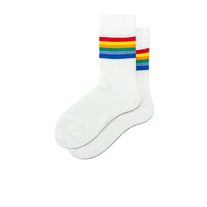 Unique Rainbow Striped Socks 2 Pairs Black White Pantsnsox