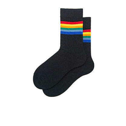 Unique Rainbow Striped Socks 2 Pairs Black White Pantsnsox