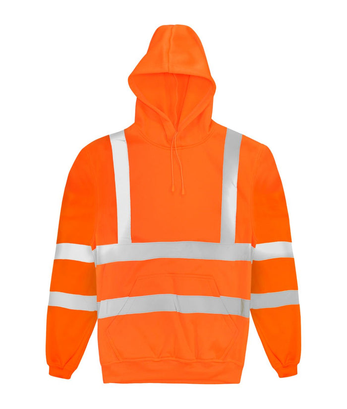 Vanguard Hi Vis Hoody 100% polyester yellow with sewn reflective tape fixed hood drawcord reinforced kangaroo pocket