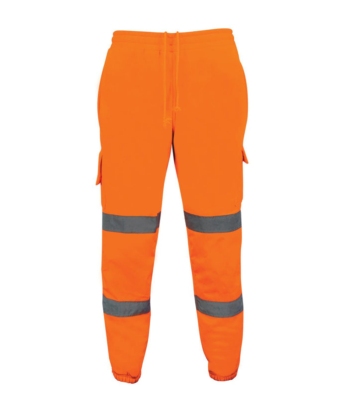 Venom Hi Vis Combat Joggers orange with sewn-on reflective tape reinforced knees multiple secure pockets elastic cuffs