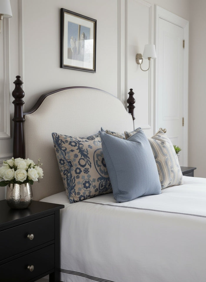 VERSAILLES EMBROIDERED PILLOW BLUE FLORAL