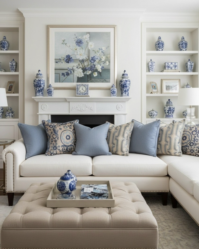 VERSAILLES EMBROIDERED PILLOW BLUE FLORAL