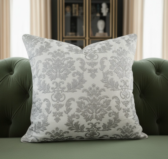 VERSAILLES PILLOW IVORY DAMASK EMBROIDERY
