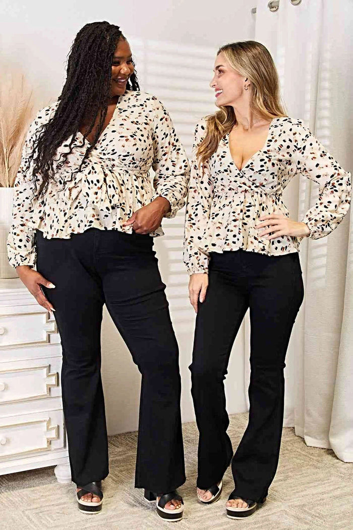 Vibrant Tied Plunge Peplum Blouse for an Elegant and Feminine Look - 100% Polyester Trendsi