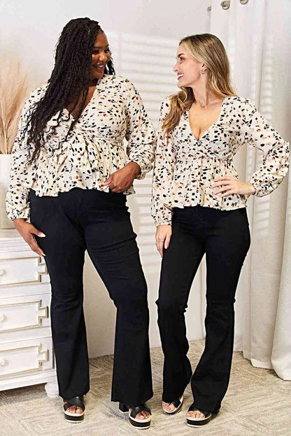Vibrant Tied Plunge Peplum Blouse for an Elegant and Feminine Look - 100% Polyester Trendsi
