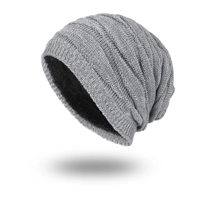 Winter Beanie Hat Men Warm Knit Long Slouch Skull Cap Thermal Fleece Lining - Pantsnsox