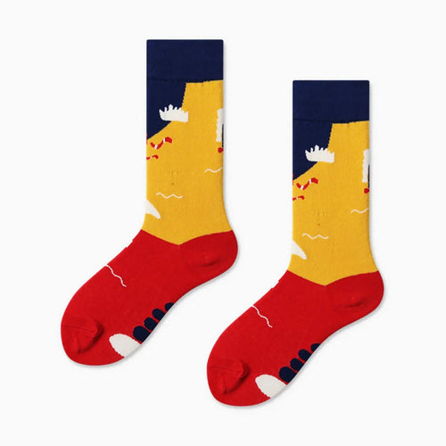 Women Crew Colorful Modern Abstract Expressionism Paint Cotton Socks - Pantsnsox