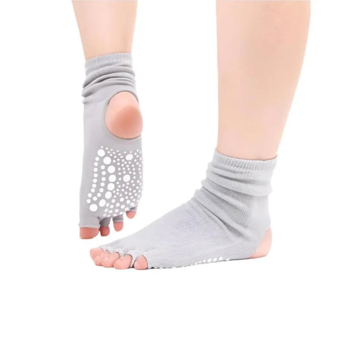 Women Grey 2 Pairs Yoga Half Toe Design Socks Pantsnsox