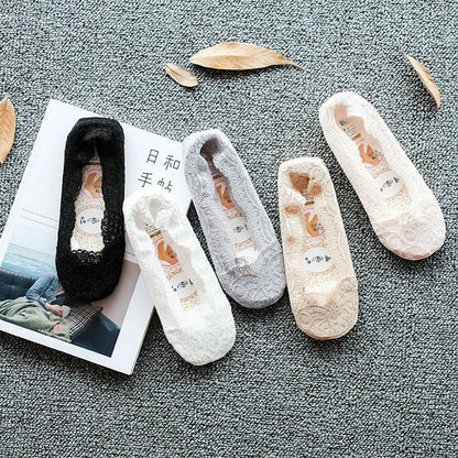 Women Lace No Show Socks Summer Japan Fashion Anti-Slip Size 2-8 - Pantsnsox