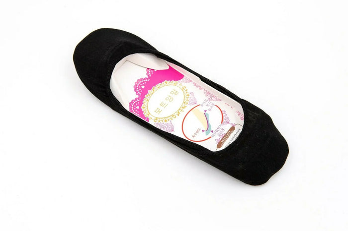 Womens Anti-Slip No Show Socks Ladies Low Cut Plain Black White Flesh 2-8 - Pantsnsox