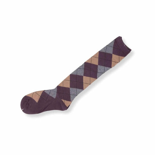 Womens Check Diamond Knee High Socks Argyle Pattern Brown - Pantsnsox