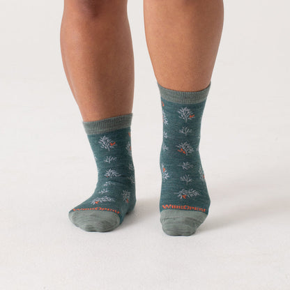On body of seafoam heel/toe/cuff, teal body, white pattern with orange accents --Teal