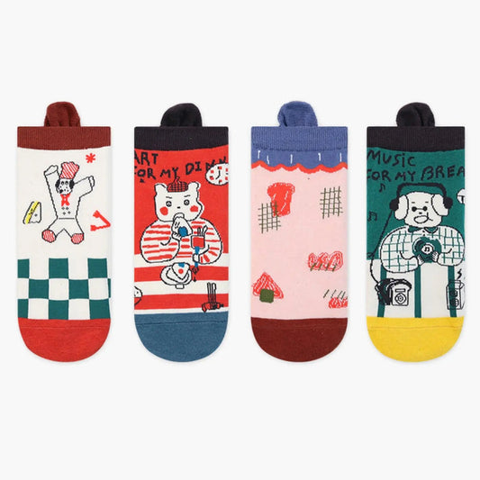 Women's & Girls Low Cut Music & Art Socks – 4-Pack Creative & Playful Designs Pantsnsox
