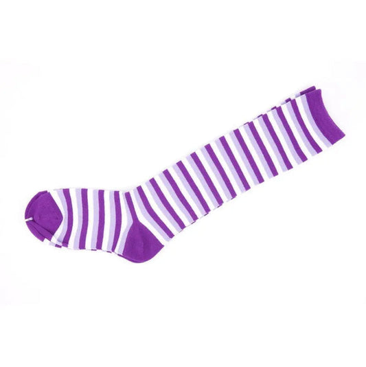 Womens Knee High Socks Striped Ladies Long Purple Stripe AU Stock - Pantsnsox