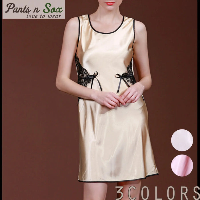 Womens Lace Silk Feel Sleeveless Nightie Ladies Sleepwear Nightdress 8 10 12 - Pantsnsox