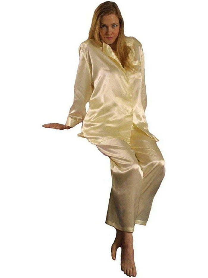 Luxury Satin Pajama Set for Women - Soft Lingerie with Drawstring Waist & Pockets in Red, White, Black Satin Boutique