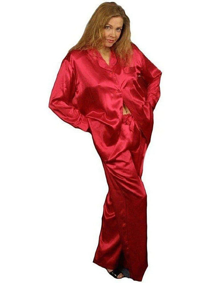 Luxury Satin Pajama Set for Women - Soft Lingerie with Drawstring Waist & Pockets in Red, White, Black Satin Boutique