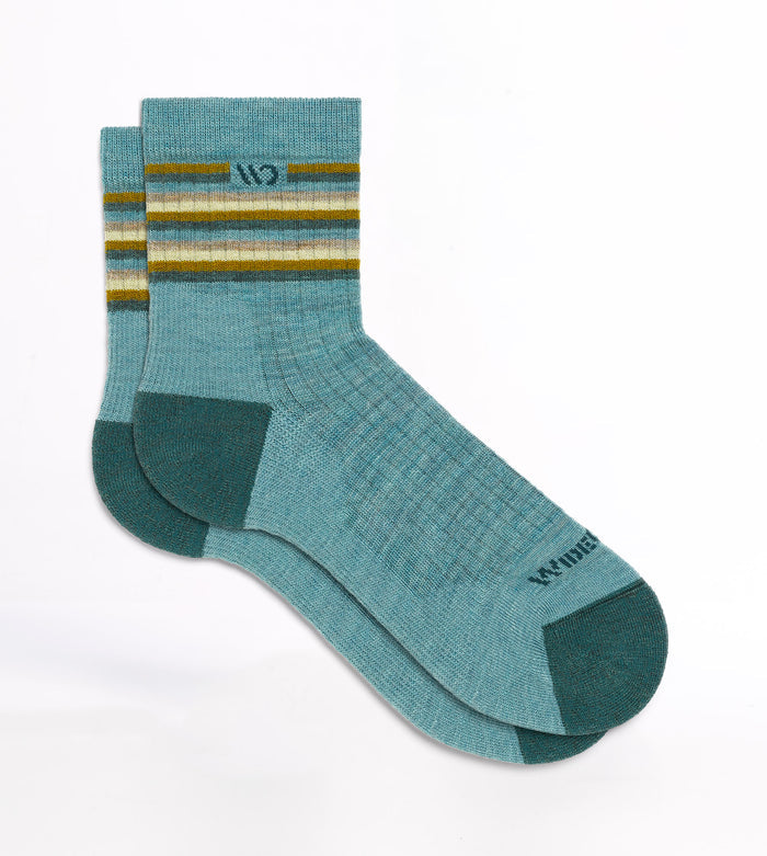 Flat socks dark teal toe and logo, light teal body, and stripes on cuff --Light Teal